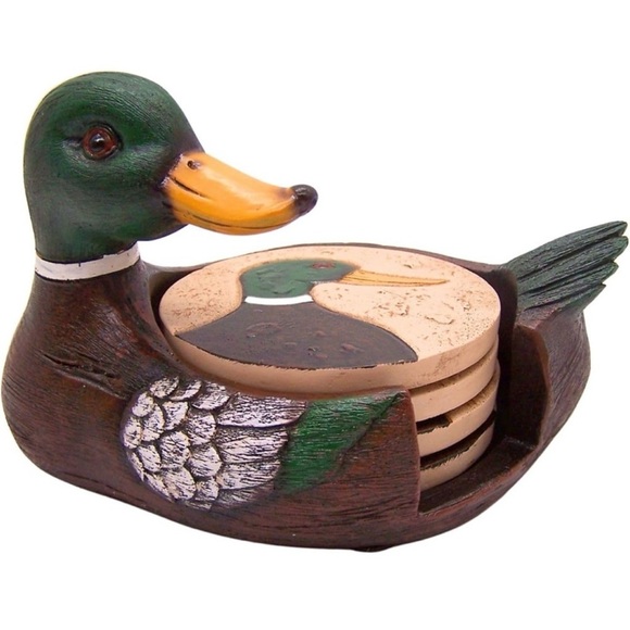 Duck Laying Down Coaster Set, Lake Inspired Kitchen or Bar Décor - Picture 1 of 6